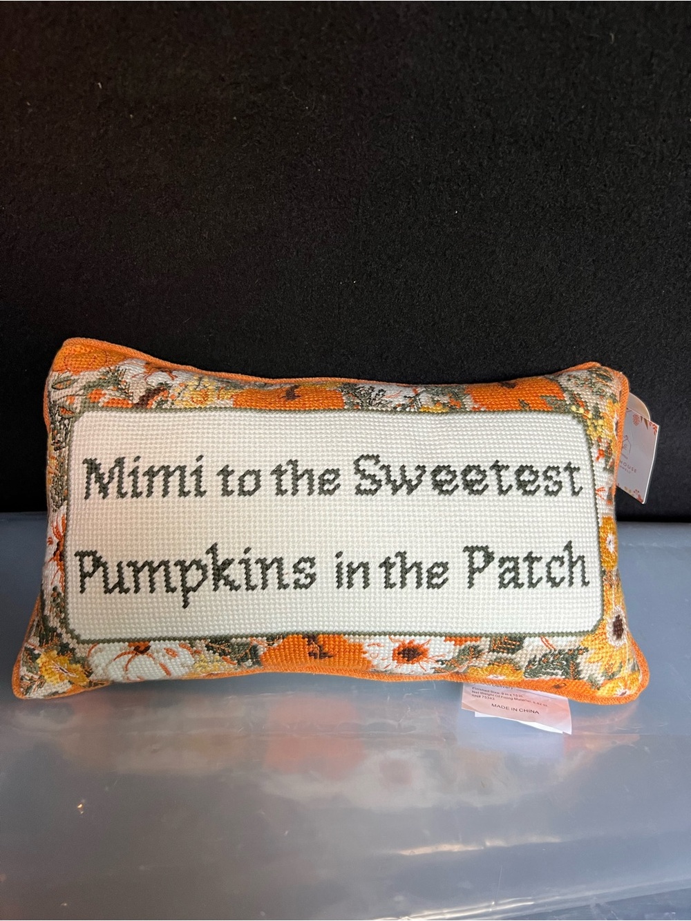 NWT Needlepoint Pillow 'Mimi to the Sweetest Pumpkins in the Patch, fall decor